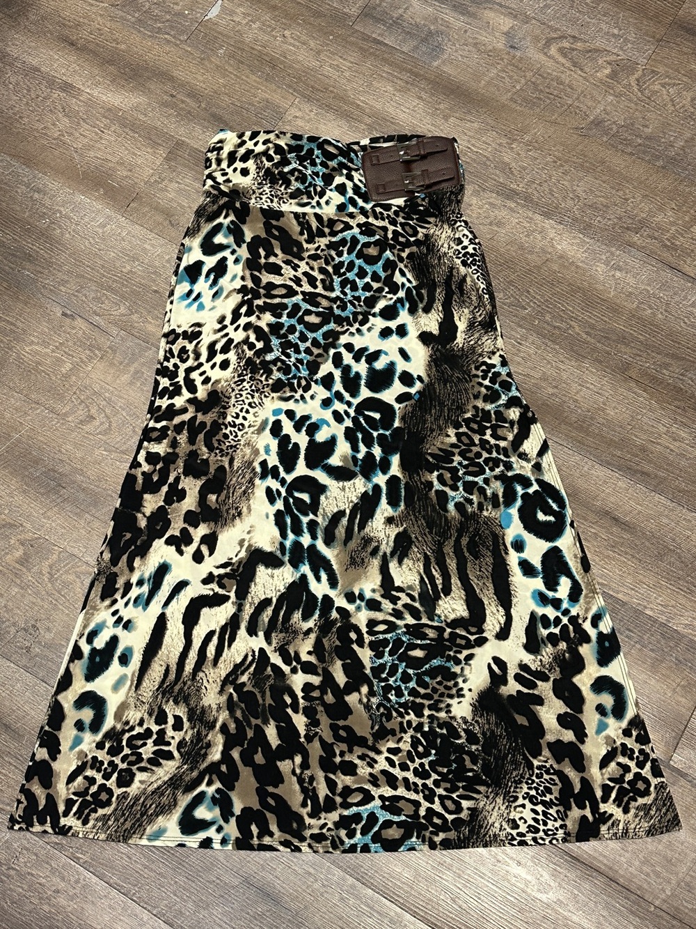 Venus Blue and Brown leopard Print Maxi Skirt or Strapless Dress